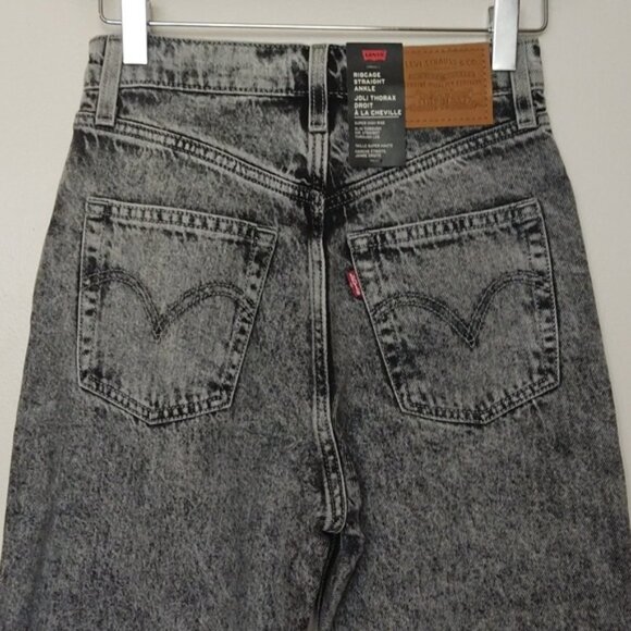 Levi's Ribcage High Rise Straight Leg Ankle Grey Wash Jeans - Picture 12 of 16